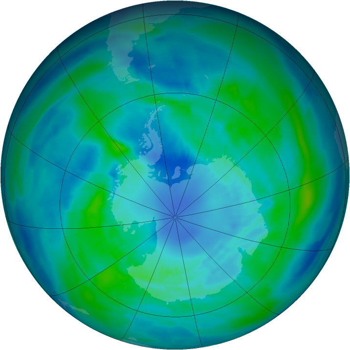 Antarctic ozone map for 04 April 2013
